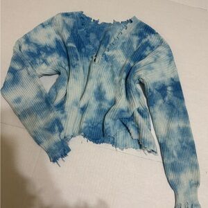 Fate Blue Tie-Dye Ribbed Distressed Sweatshirt